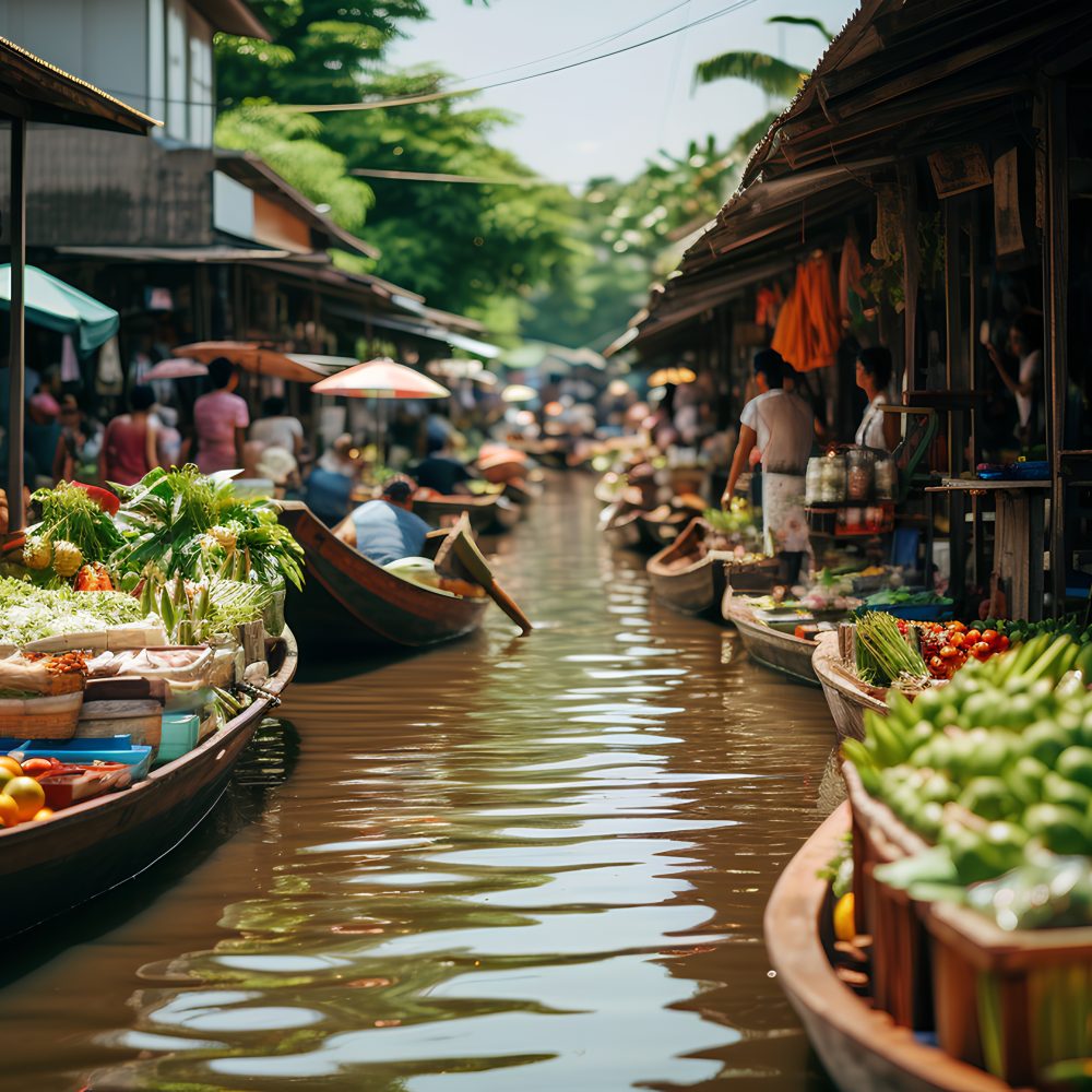 Thaiwander Travel Best Tour Agency in Bangkok, Thailand Canal With Boat Bunch Vegetables It