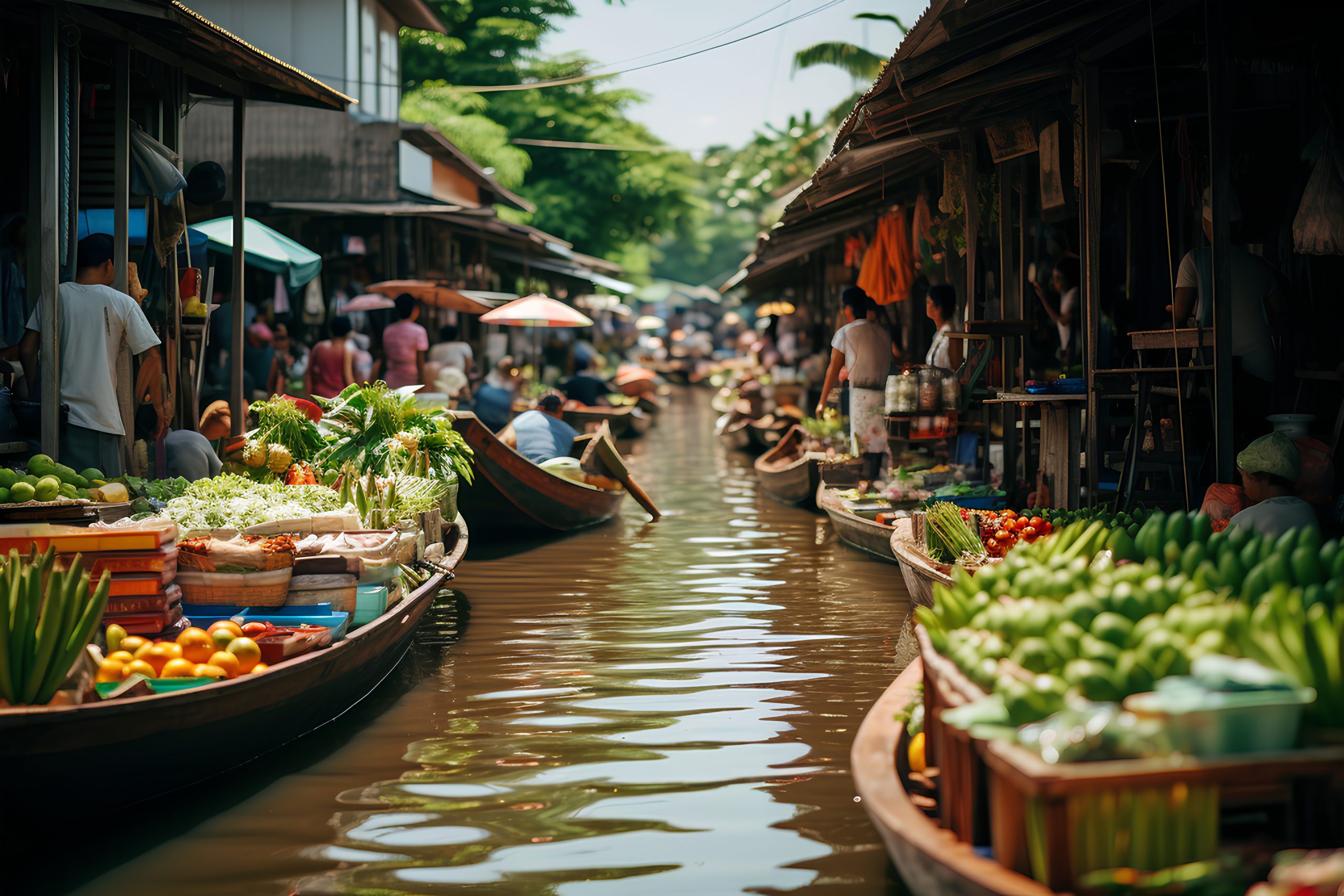 Thaiwander Travel Best Tour Agency in Bangkok, Thailand Canal With Boat Bunch Vegetables It